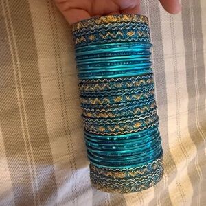 Teal and Gold Bangle Set